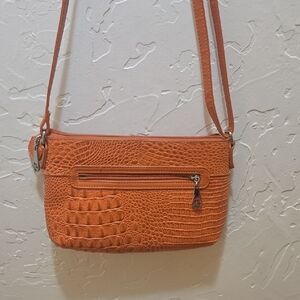 Chic Orange Croc-Embossed Crossbody Bag